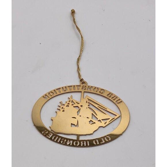 Gold Tone USS Constitution Old Ironsides Nautical Christmas Ornament - Picture 2 of 3